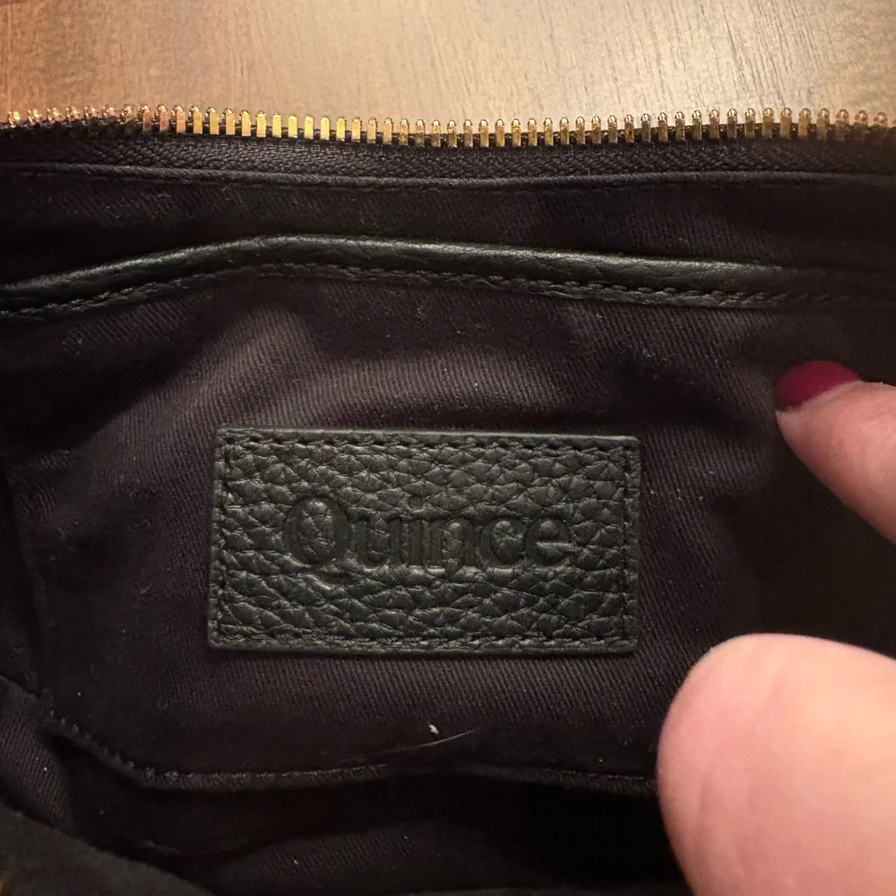 Quince Black Italian Pebbled Leather Mini Crescent Shoulder Bag Gold Hardware - Picture 5 of 6